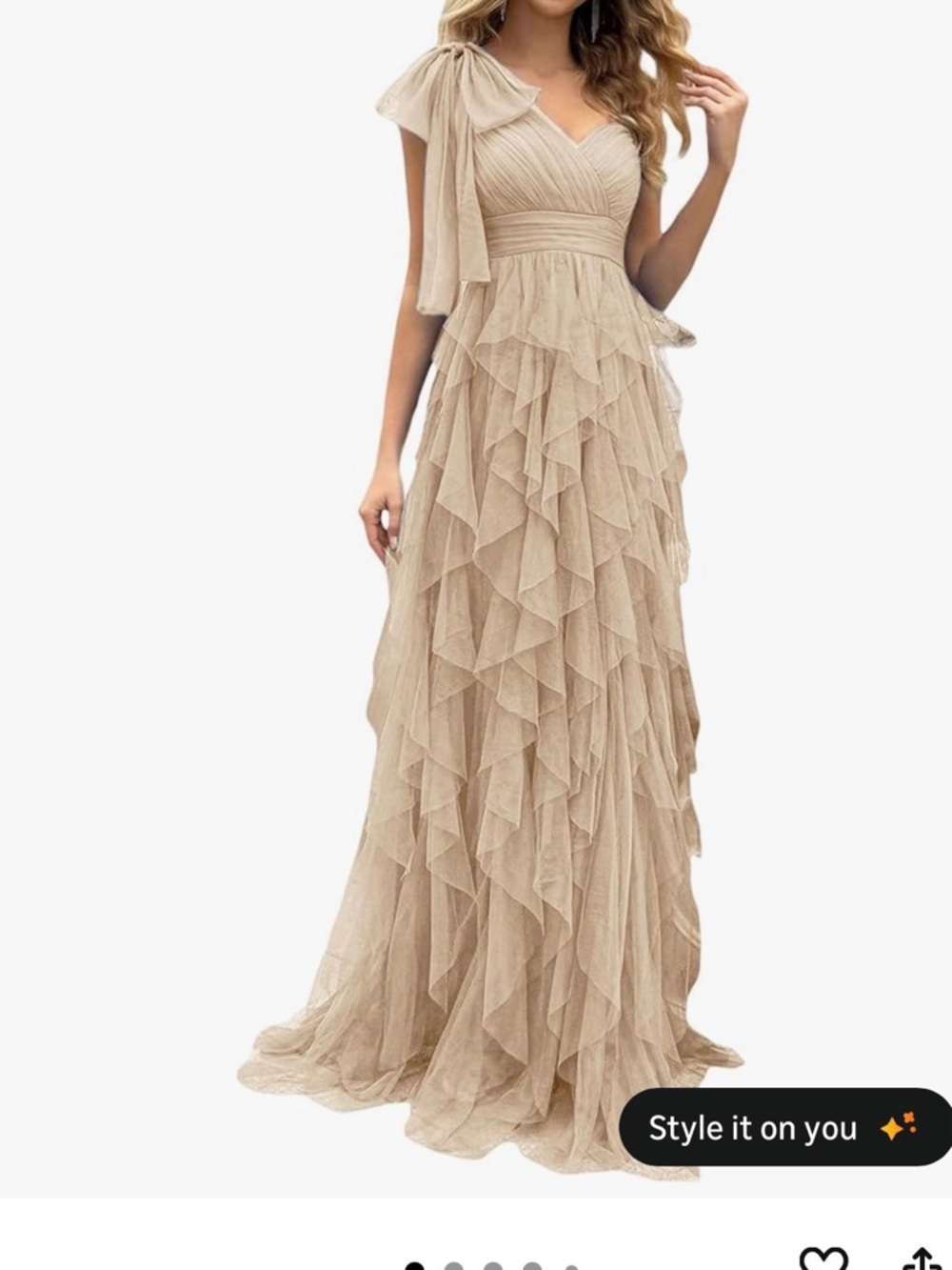 Elegant Ruffle Tulle Evening Dress in Beige